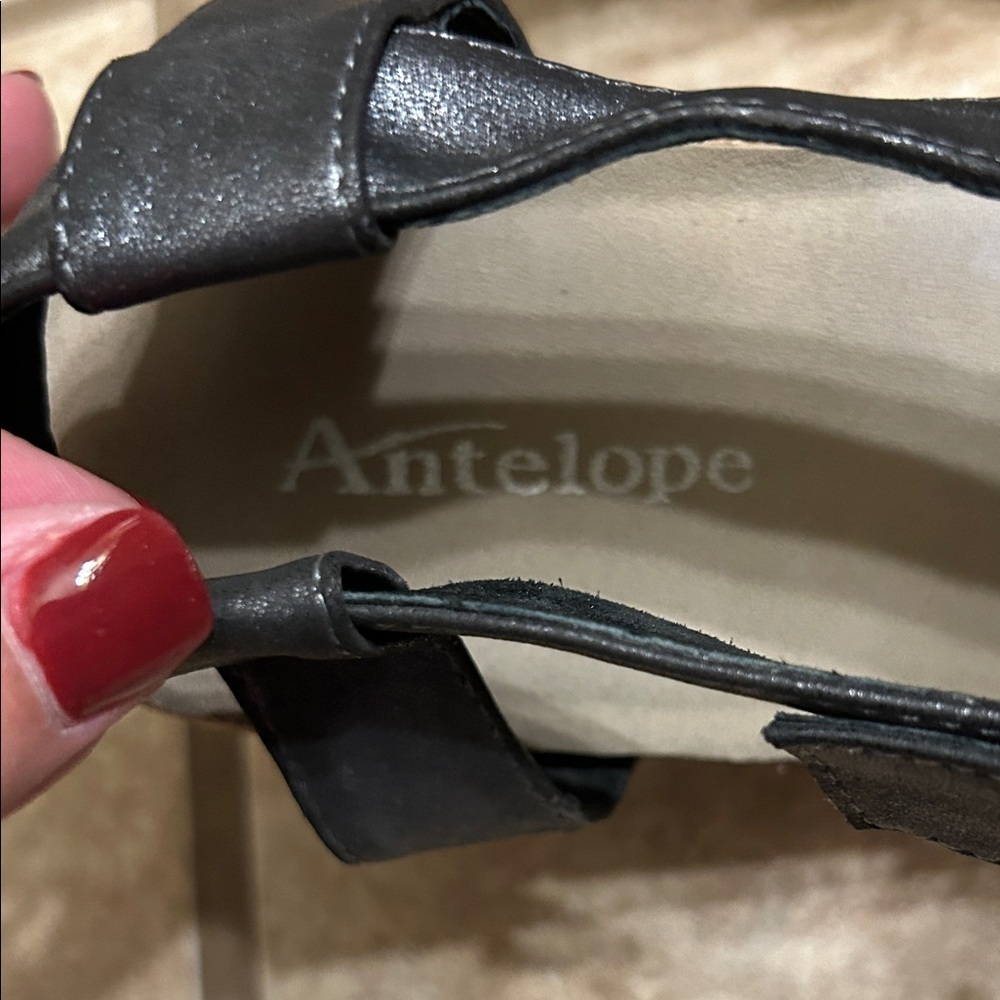Antelope Black Metallic Cork Wedge Sandals-size 39 (8.5-9) - Picture 2 of 6